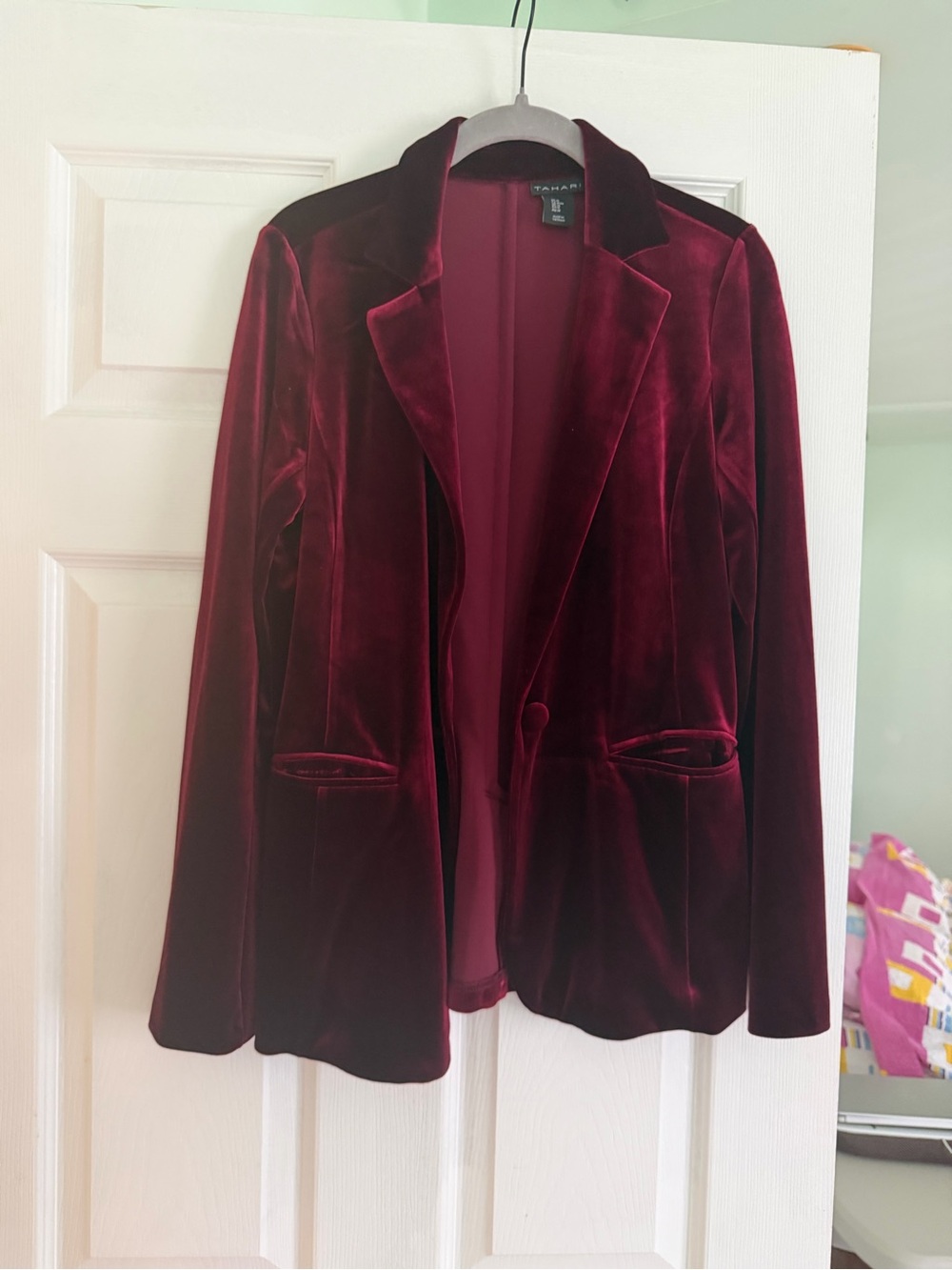 Tahari Burgundy Velvet Blazer Jacket